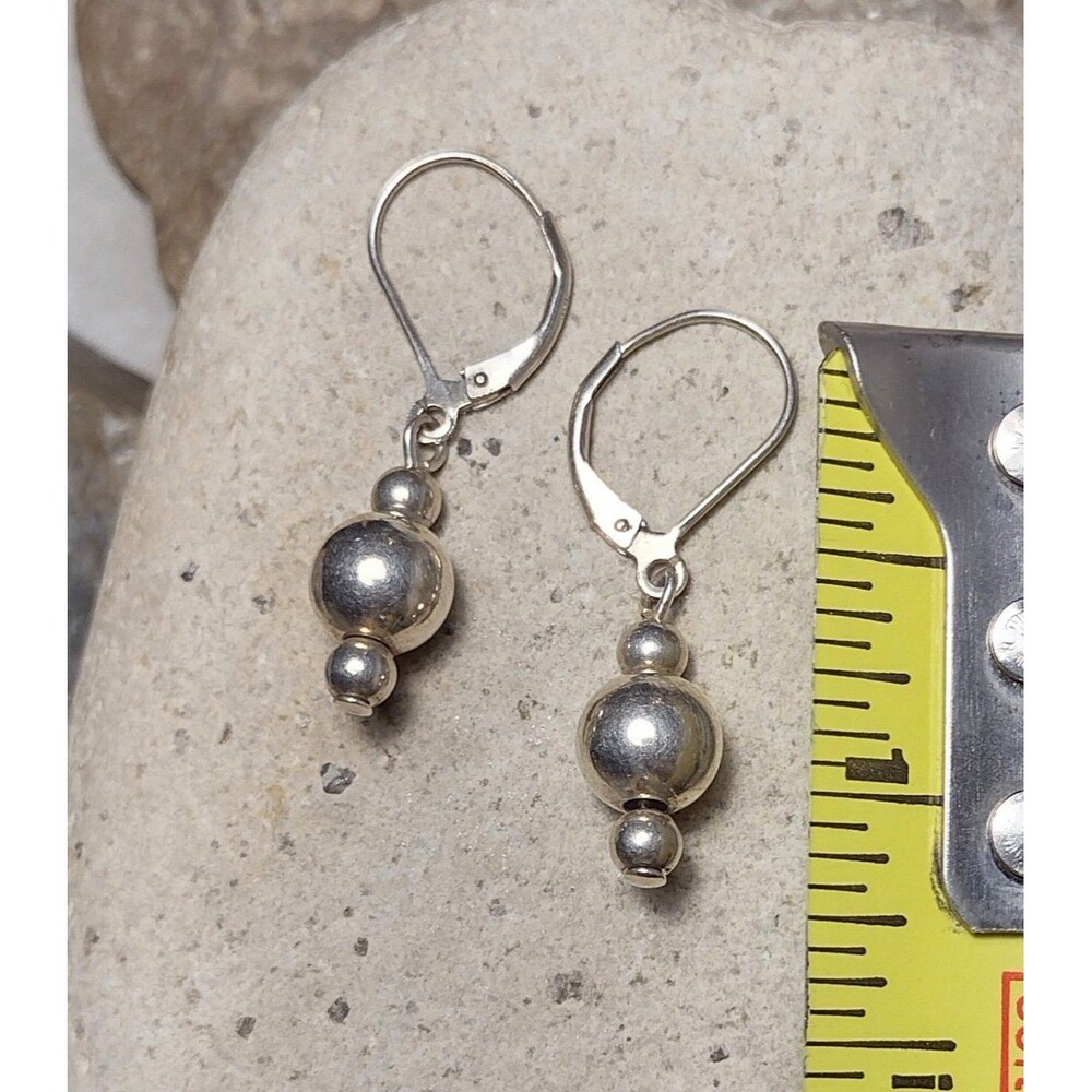 Vintage Sterling Silver Ball Bead Drop Dangle Earrings - Picture 2 of 6